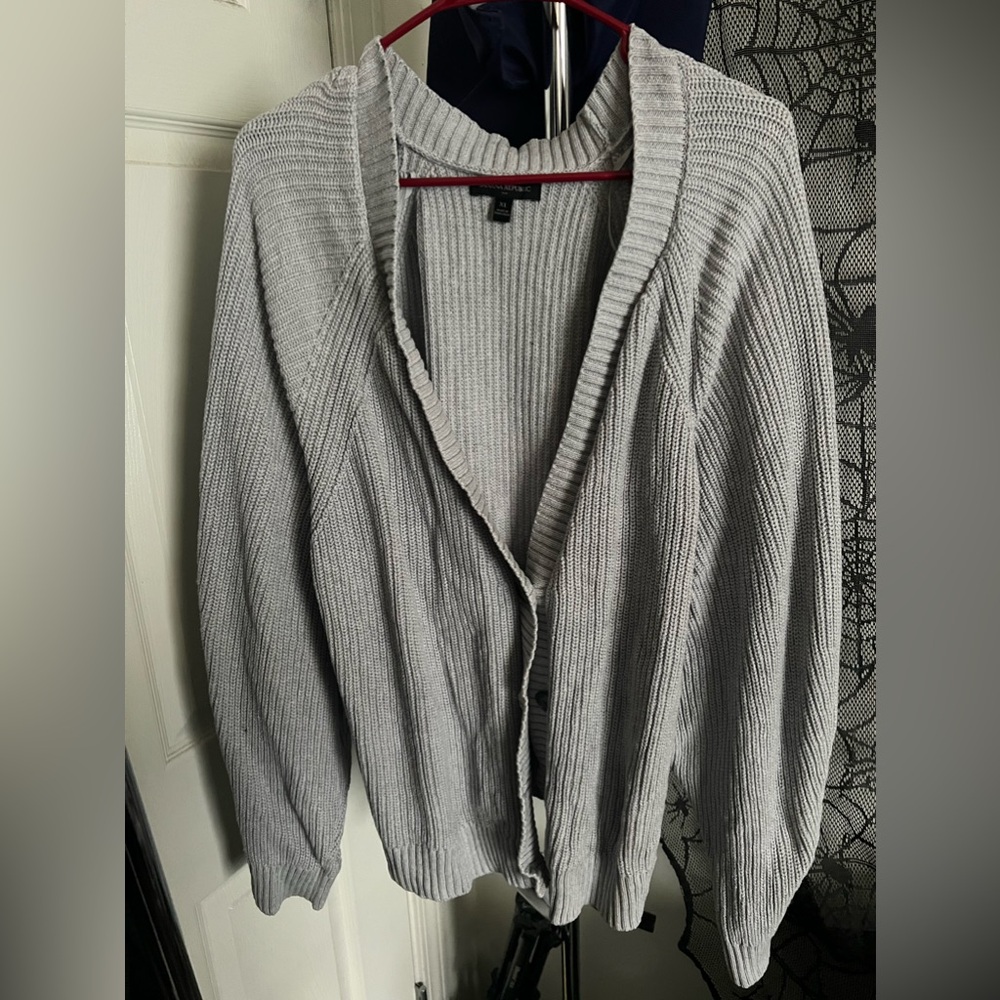 BANANA REPUBLIC GREY KNIT BUTTON DOWN CARDIGAN SWEATER WOMENS XL